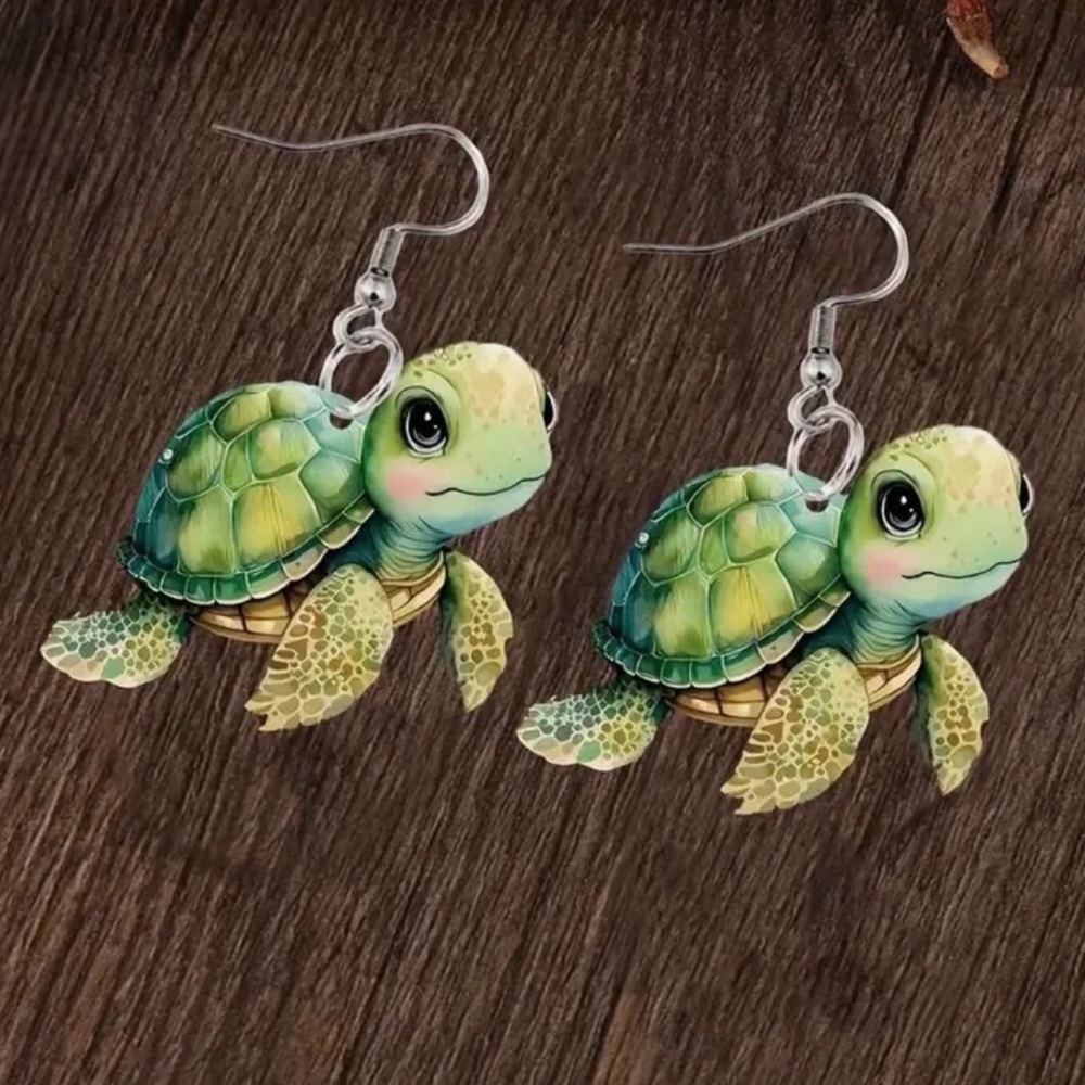 Sea Turtle Shaped Acrylic 2D Dangle Earrings